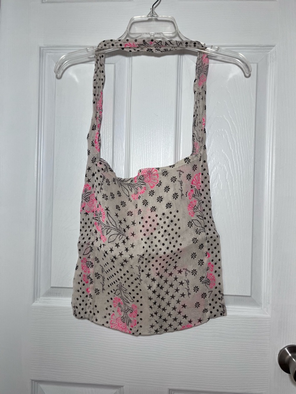 Free People Pink Floral & Black Star Print Crossbody Bag